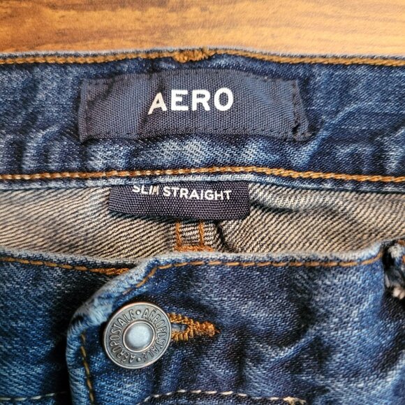 Aeropostale Jeans Mens 32x34 Slim Straight Ripped Medium Light Wash - Picture 4 of 10